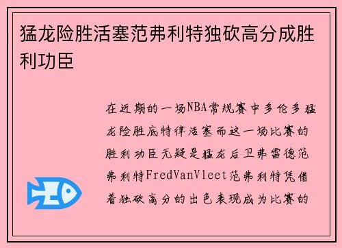 猛龙险胜活塞范弗利特独砍高分成胜利功臣