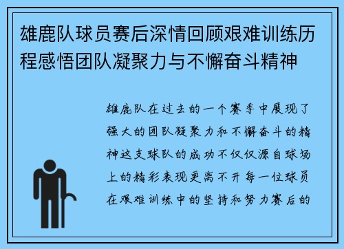 雄鹿队球员赛后深情回顾艰难训练历程感悟团队凝聚力与不懈奋斗精神
